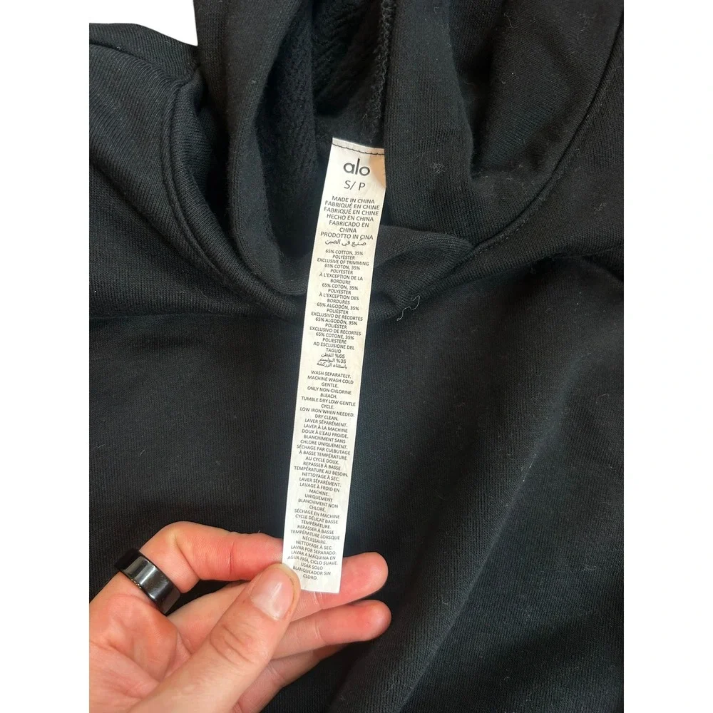 Alo Yoga Black Cropped Hoodie Sweatshirt Relaxed Fit Gorpcore Womens Small